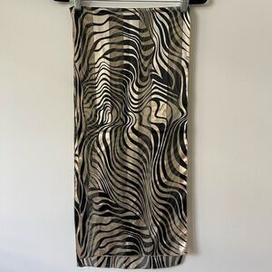 Women's Tiger Print Satin Black White Scarf 14X64